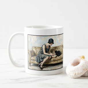 Mug Folle lisant un livre avec un chat noir Littératur