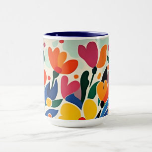 Mug Fond floral abstrait, vibrant,