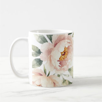 Mug Fond floral élégant de pivoine rose clair à l'aqua