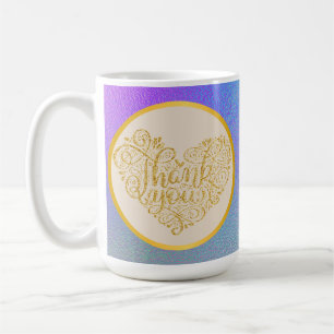 Mug Fond pailleté or merci rose violet bleu
