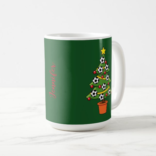 Mug Football Football Arbre de Noël | Ajouter votre no (Devant droit)