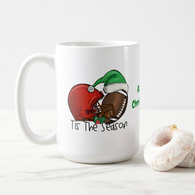 Mug Football Noël C'Est La Saison Rouge Vert Brown (Avec donut)