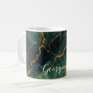 Mug Forêt automnale personnalisée Marbre vert et or