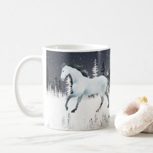 Mug Forêt de neige sauvage Cheval Blanc Nuit Ciel