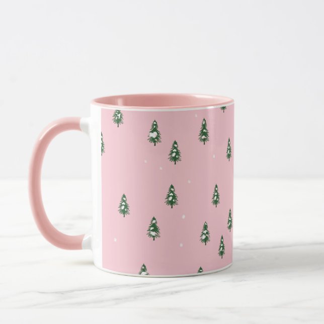 Mug Forêt De Noël Minimale En Rose (Gauche)