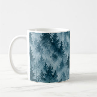Mug Forêt de pins bleue et brumeuse motif aquarelle