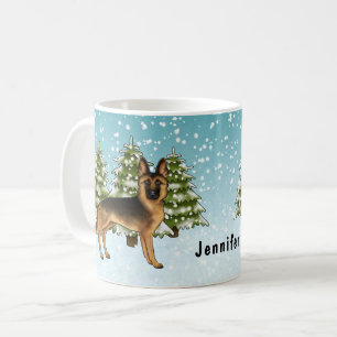 Mug Forêt D'Hiver De Chien Noir Et Tan Allemand