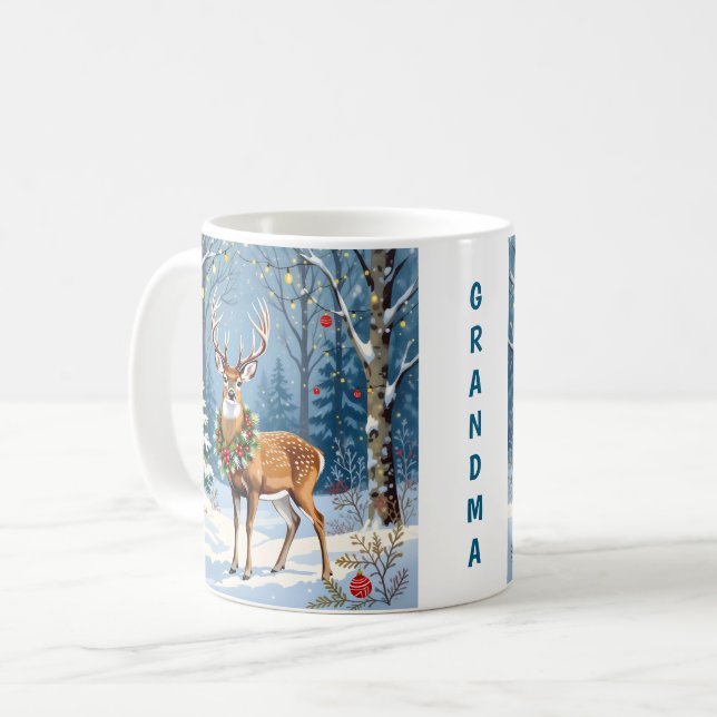 Mug Forêt d'hiver festive de cerfs de Noël personnalis (Devant gauche)