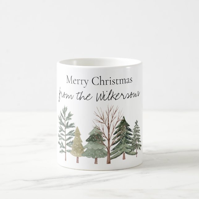 Mug Forêt hivernale à l'aquarelle Arbres simples (Centre)