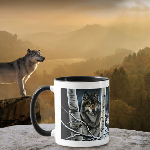 Mug Forêt mystique de bouleaux en hiver avec loup alph