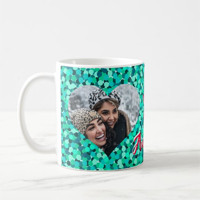 Mug Forme du coeur Photo Turquoise étincelle (Gauche)