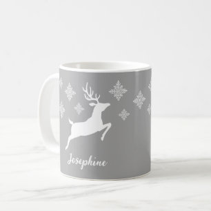 Mug Formes De Cerfs Blanches Sur Gris Avec Snowflakes
