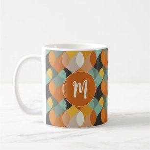 Mug Formes ovales rétro Orange Turquoise or Monogramme