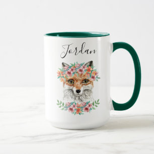 Mug Fox floral ajoutent votre nom