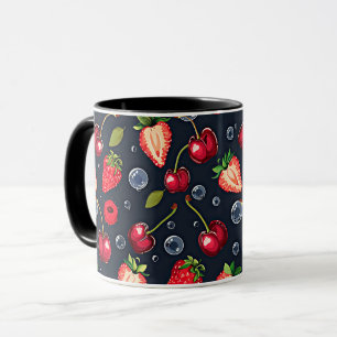 Mug Fraises et cerises sur un fond sombre  