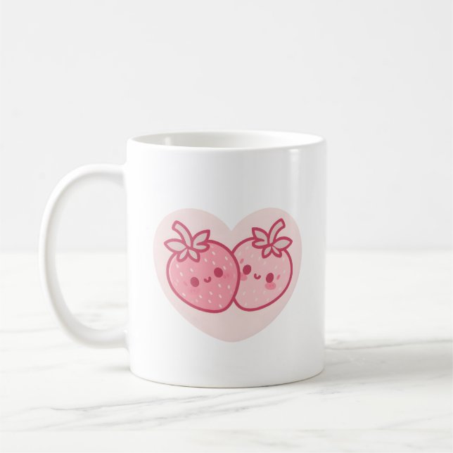 Mug Fraises roses kawaii pour la Saint-Valentin (Gauche)