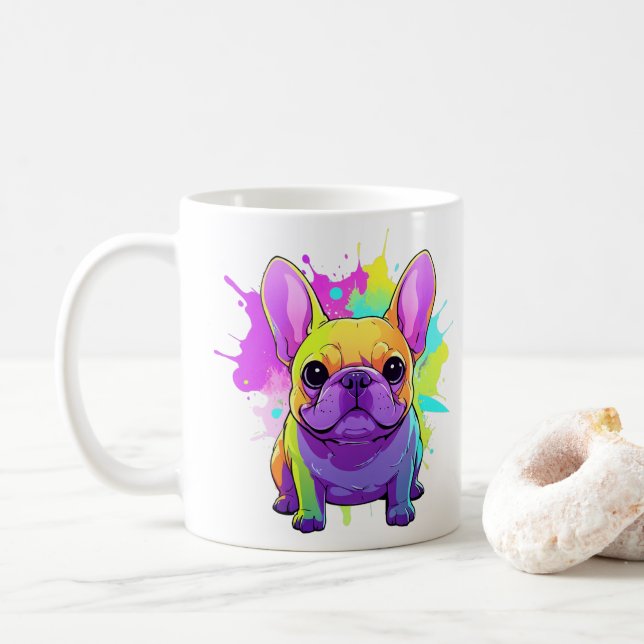 Mug Français Bulldog Pastel Splash de couleur (Avec donut)