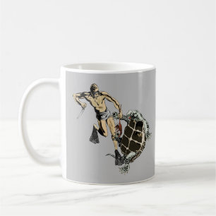 Mug Freediving Diver Combattre une tortue pour un homa