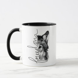 Mug Freedom Wolf Minimal Line Art -