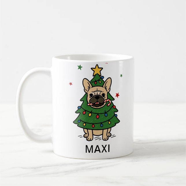 Mug French Bulldog Christmas Tree Custom Name (Gauche)