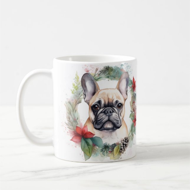 Mug French Bulldog Christmas Wreath Festive Pup (Gauche)