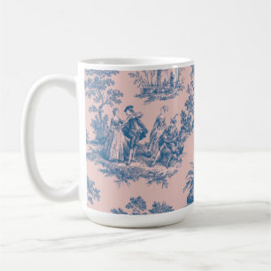 Mug French toile de jouy bleu et rose élégant