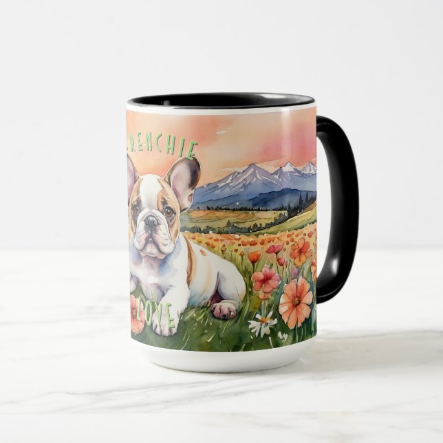 Mug Frenchie Brown et blanche : Le plaisir de votre ma (Devant droit)