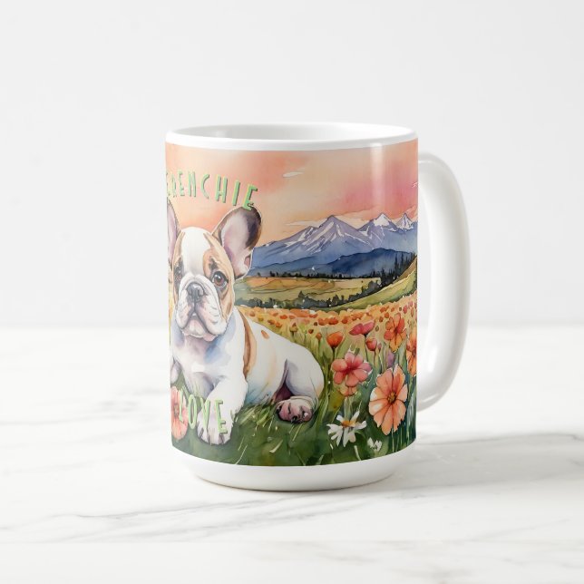 Mug Frenchie Brown et blanche : Le plaisir de votre ma (Devant droit)