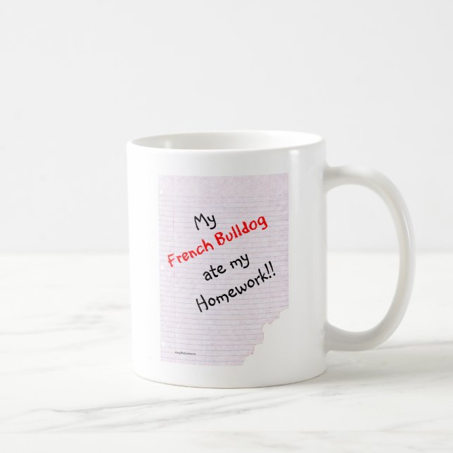 Mug Frenchie Mate Mes devoirs (Droite)
