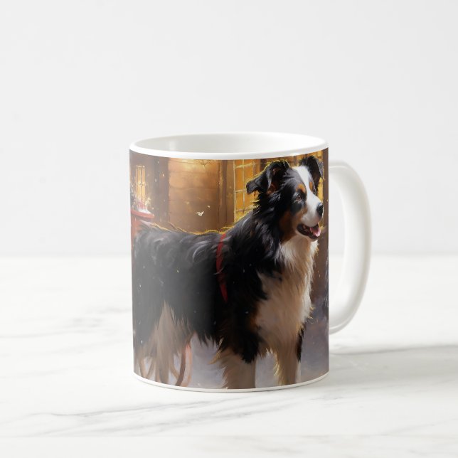 Mug Frontière Collie Festive de Noël (Devant droit)