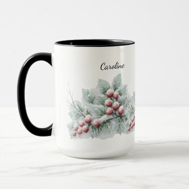 Mug Frosted Winter Berry and Spruce Botanical Holiday  (Gauche)