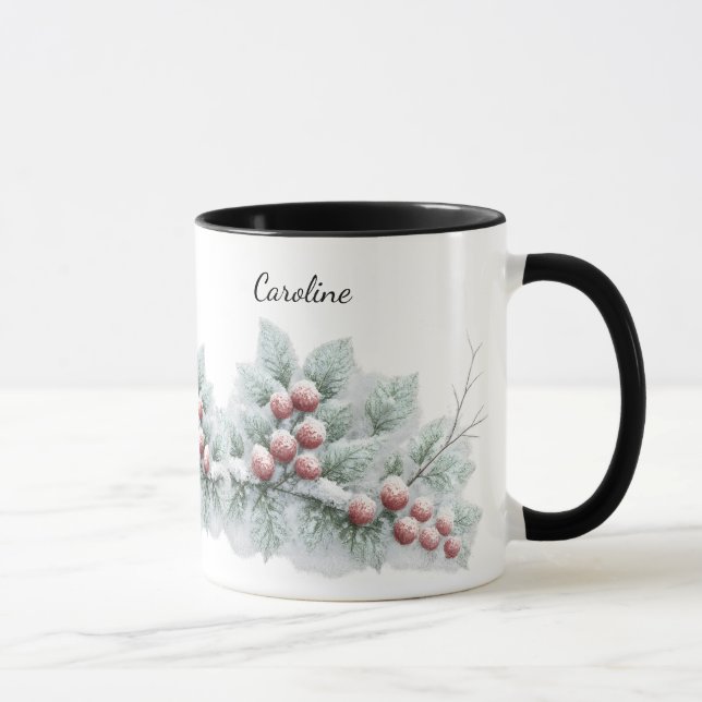 Mug Frosted Winter Berry and Spruce Botanical Holiday  (Droite)