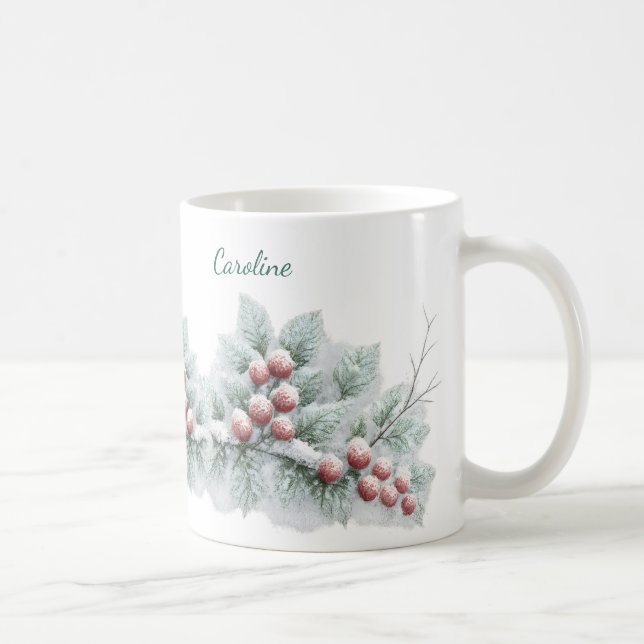 Mug Frosted Winter Berry and Spruce Botanical Holiday (Droite)