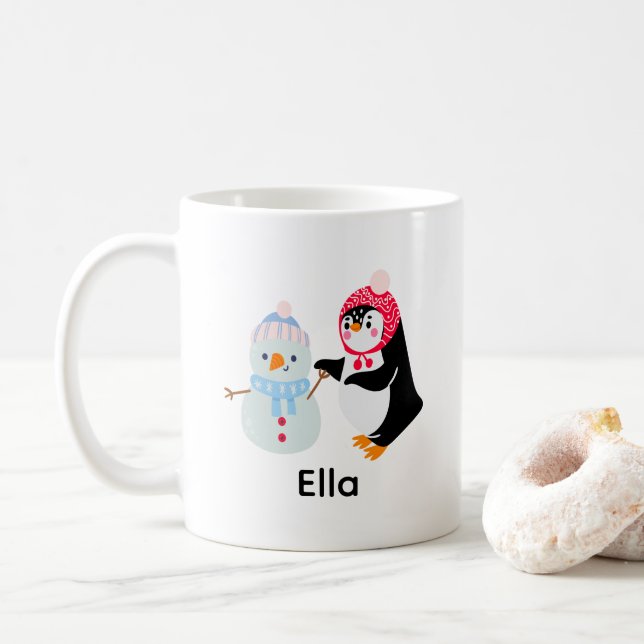 Mug Frosty le bonhomme de neige et le pingouin (Avec donut)
