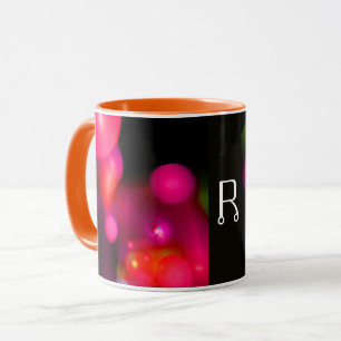 MUG FUCHSIE ROSE PURPLE NOIR FRACTAL BUBBLES MONOGRAMM