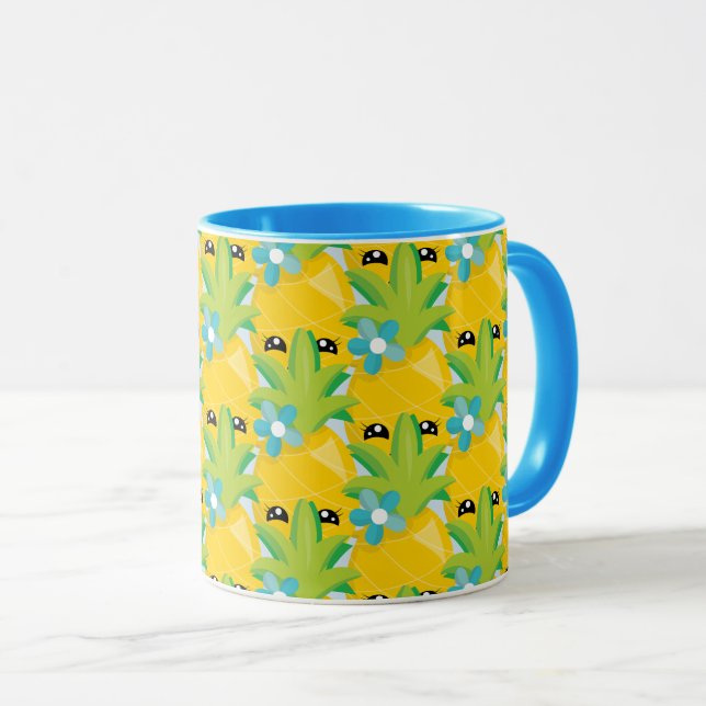 Mug Fun Ananas Flower Blue (Devant droit)
