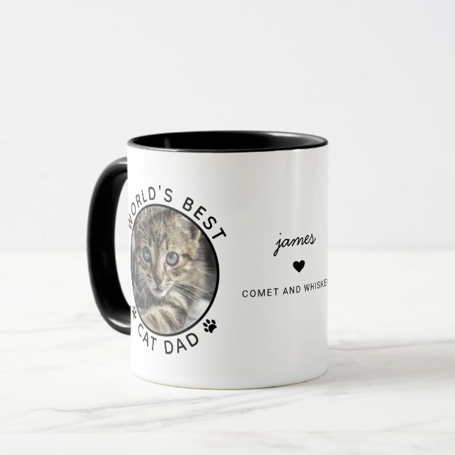 Mug Fun Best Cat Papa Deux photos Typographie moderne (Devant gauche)