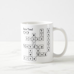 Mug Fun "Brain Time" ! Mots croisés Puzzle Lunettes de