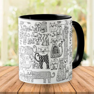 Mug Fun Chats Noir et Blanc tendance Patterned