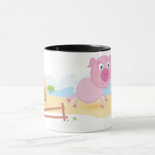 Mug Fun Pig sur ferme avec grange et clôture