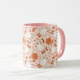 Mug Fun Retro Ghost & Jack-O-Lantern Motif
