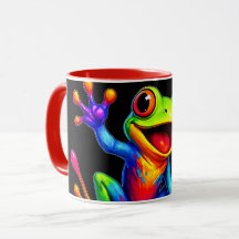Mug fun und glänzend, fröhlicher, bunter Frosch.