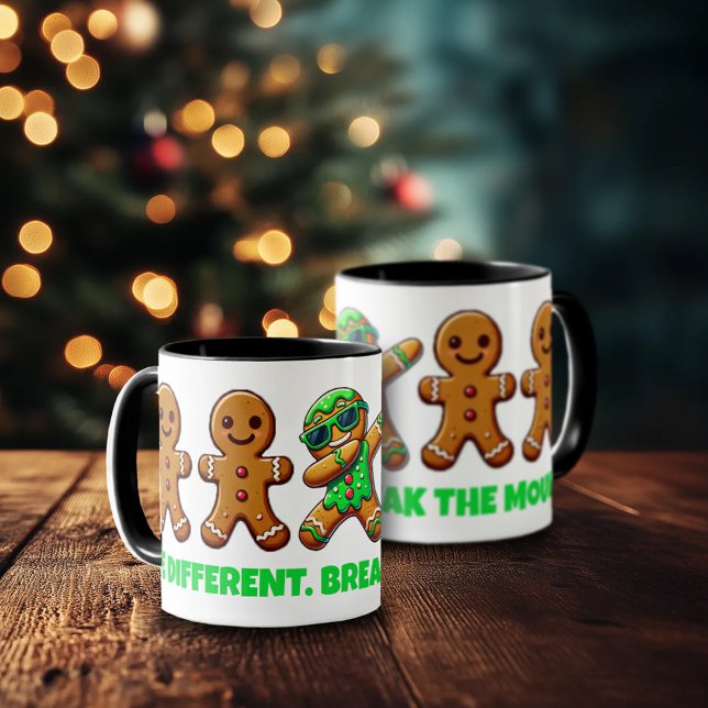 Mug Funny Be Different Break the Mold Gingerbread Homm (Dabbing Gingerbread Man Two-Tone Mugs Cover Photo)