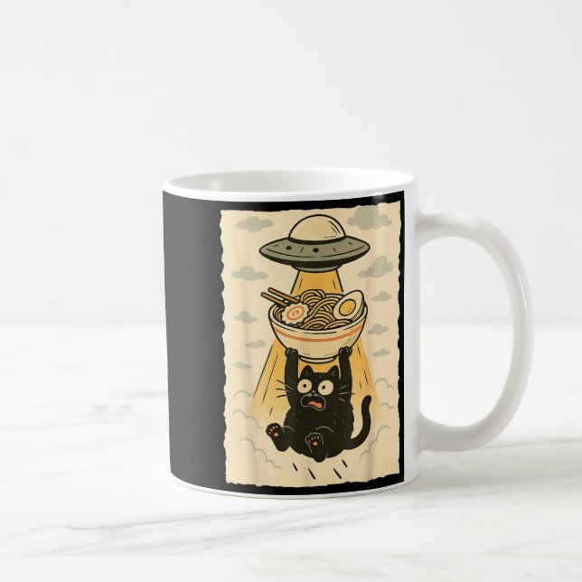 Mug Funny Black Cat Ufo Ramen Alien Abduction Graphic  (Droite)