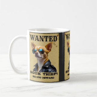 Mug Funny Chihuahua WANTED Poster with Cool Sunglasses