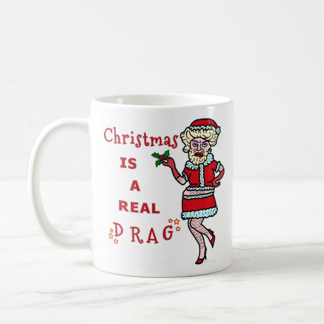 Mug Funny Christmas Bah Humbug Père Noël dans Drag (Gauche)