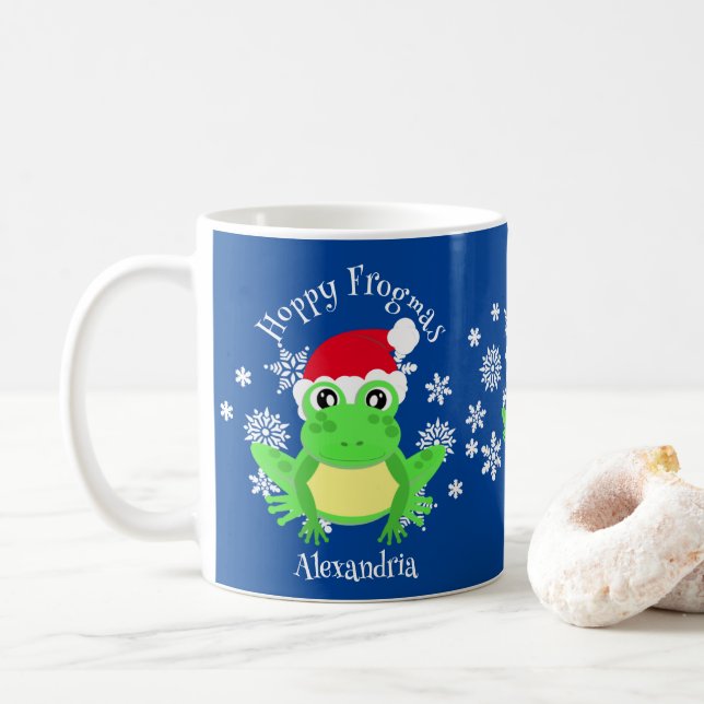 Mug Funny Christmas Frog Santa Hat Blue Nouveauté (Avec donut)