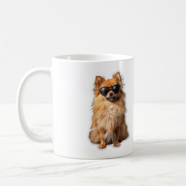 Mug Funny Cute Pomeranian Dog Wearing Sunglasses (Gauche)