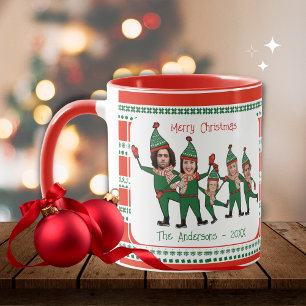 Mug Funny Elf Famille de cinq photo Rouge Vert Noël