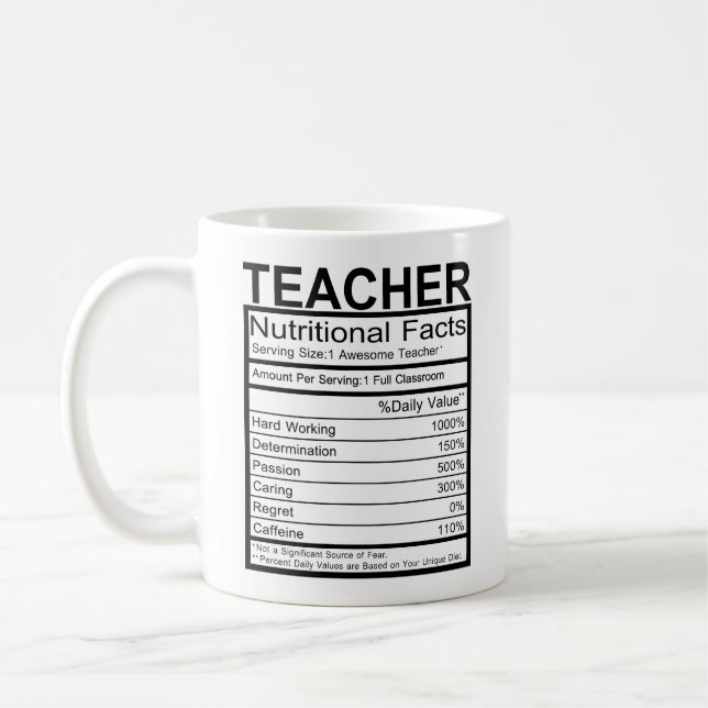 Mug Funny Enseignant Faits nutritionnels (Gauche)